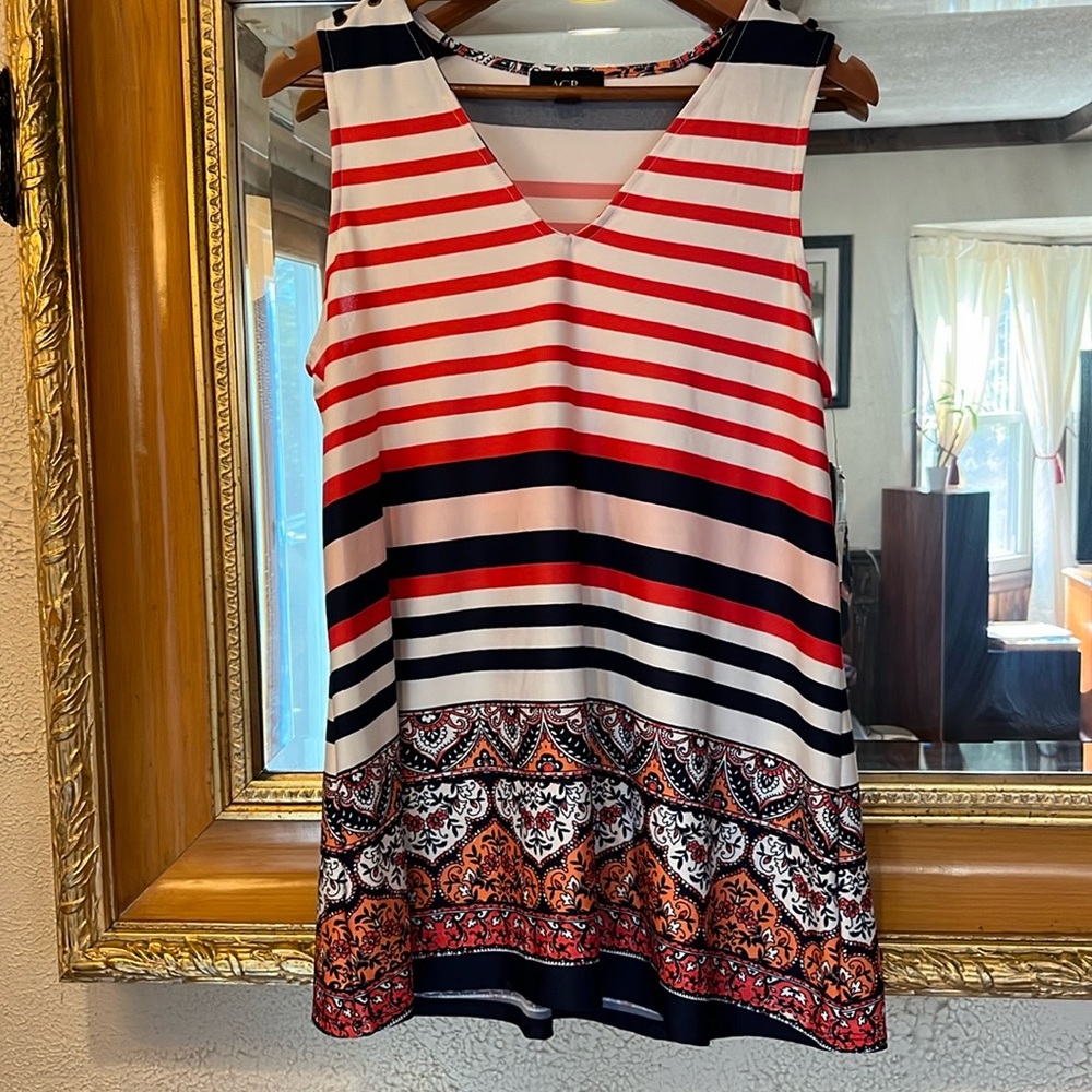 NWT AGB Striped & Floral Dressy Tank - Size L